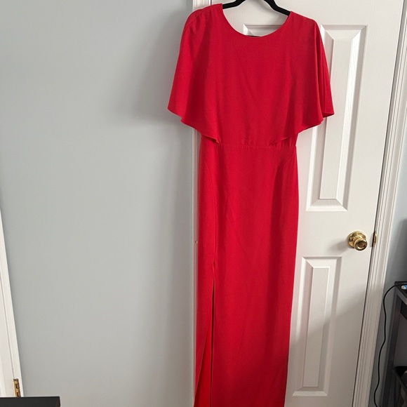 H by Halston Dresses & Skirts - H by Halston Red Orange Maxi Dress Cutout Back Flutter Cape Sleeves Size 4
